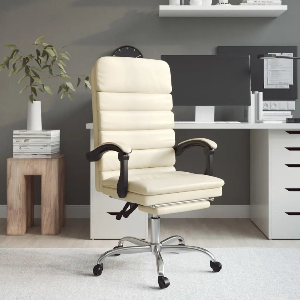 vidaXL Cadeira escritório massagens reclinável couro artificial creme
