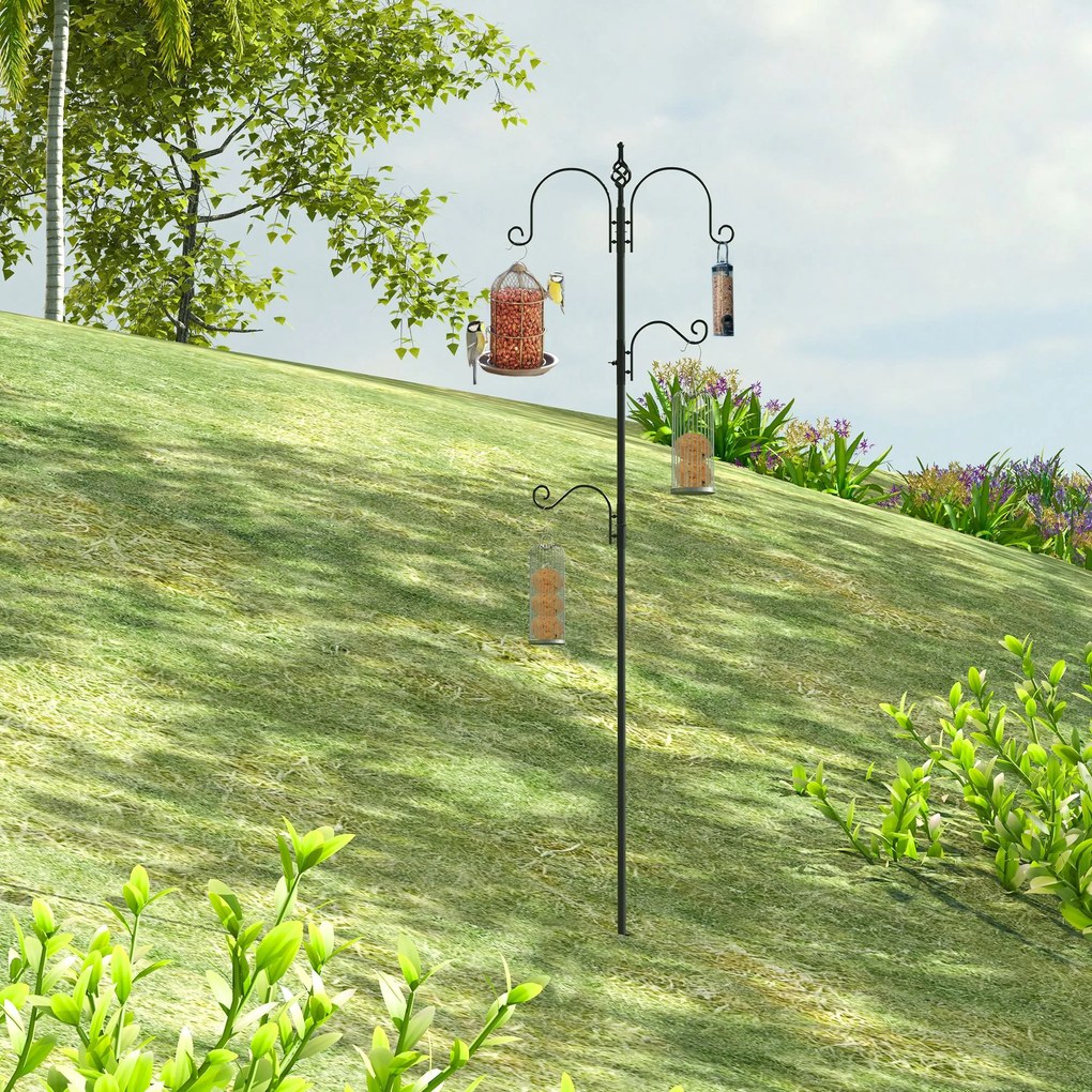 Comedouro decorativo para pássaros, com 4 ganchos, 54,5 x 54,5 x 208 cm, preto