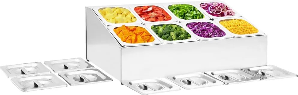vidaXL Suporte gastronorm c/ 8 recipientes GN 1/6 aço inoxidável