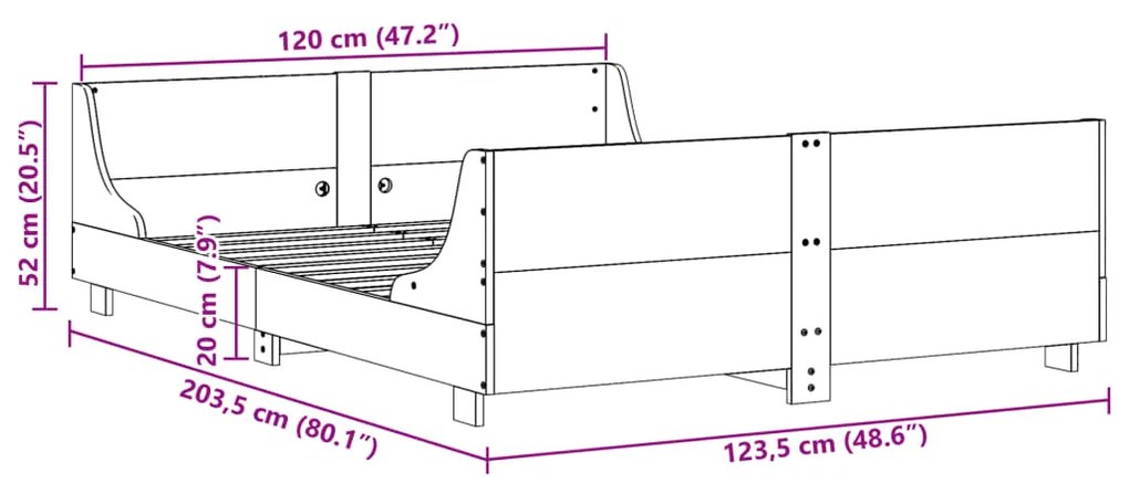 Estrutura de cama com cabeceira 120x200 cm pinho maciço