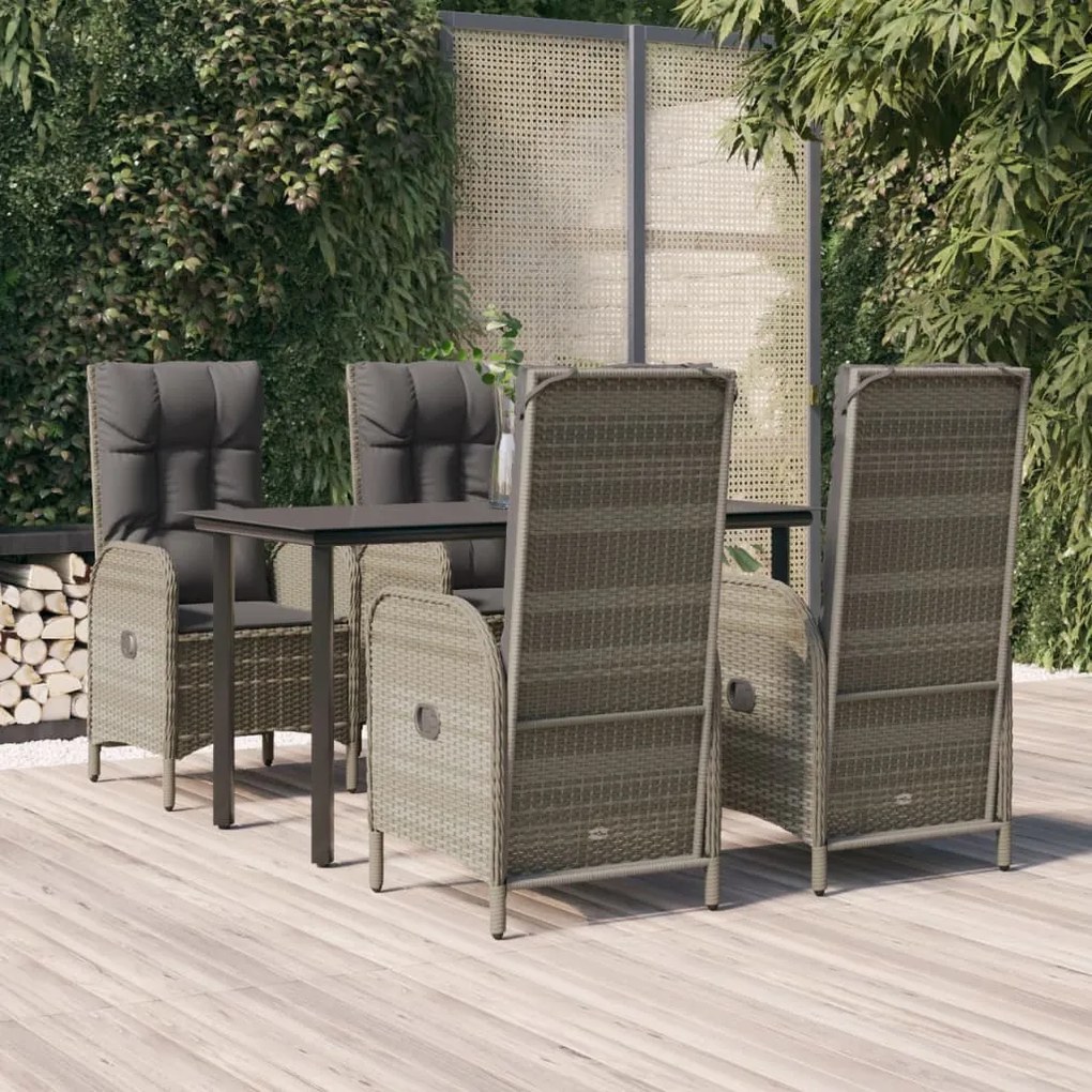 vidaXL 5 pcs conjunto jantar jardim c/ almofadões vime PE preto/cinza