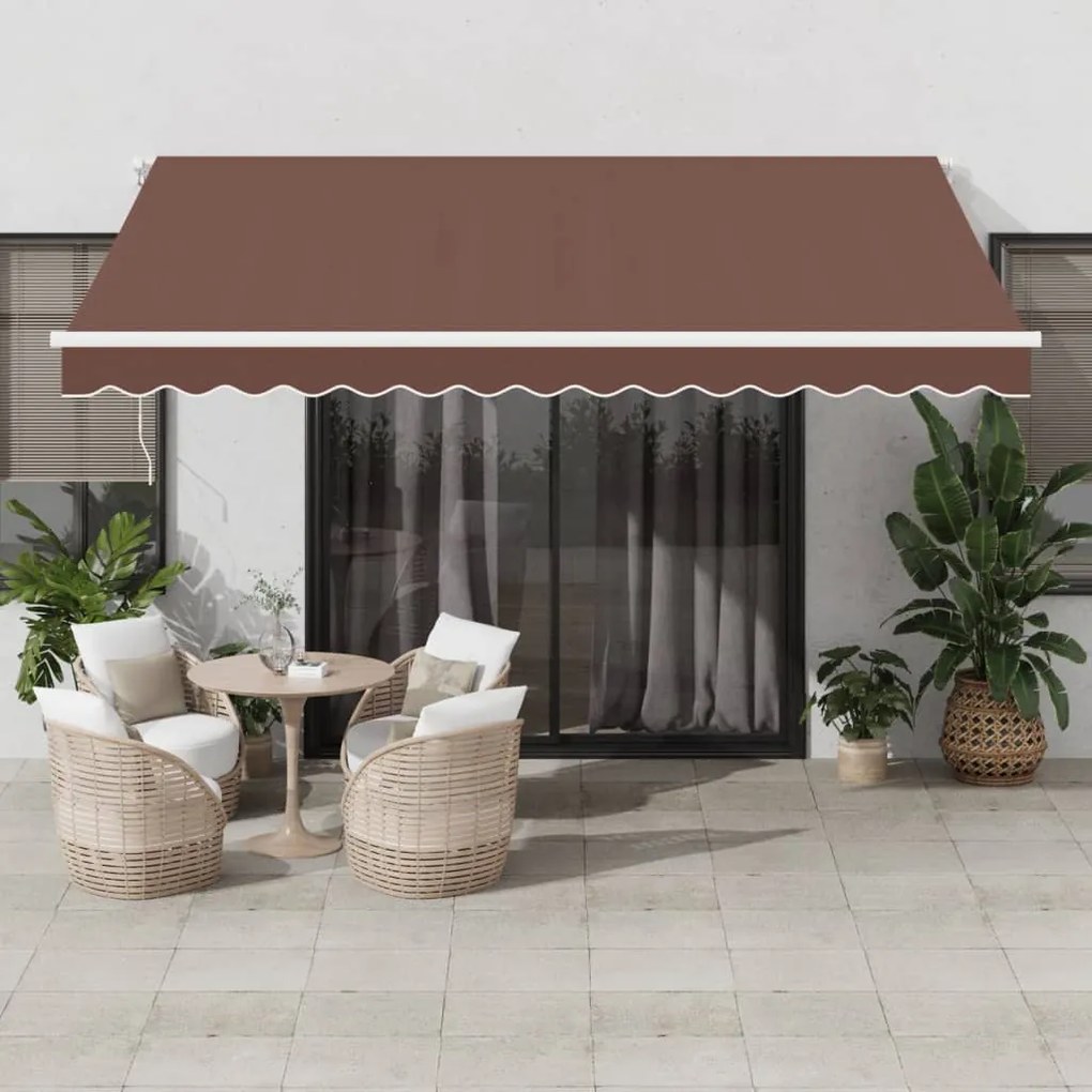 Toldo retrátil manual com luz LED 400x350 cm castanho