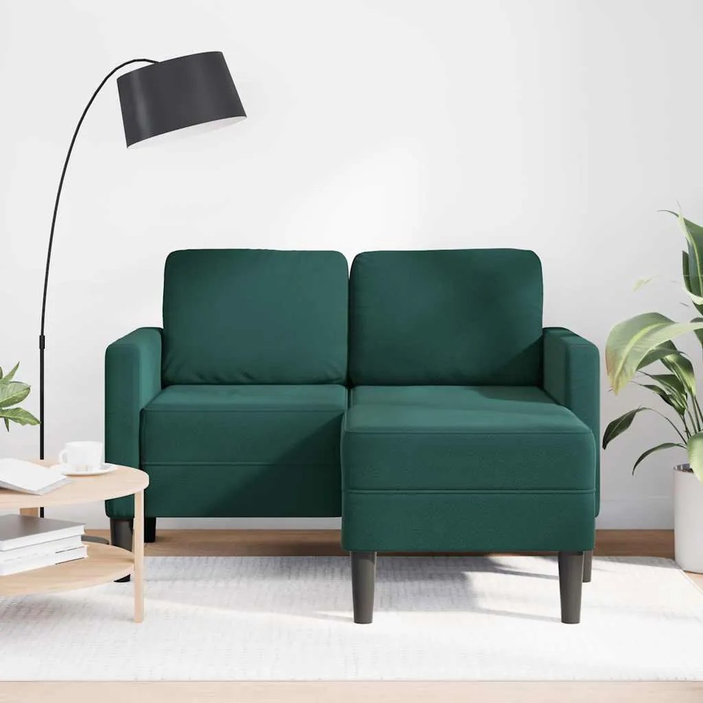 Sofá 2 lugares com Chaise em L 125 cm veludo verde-escuro