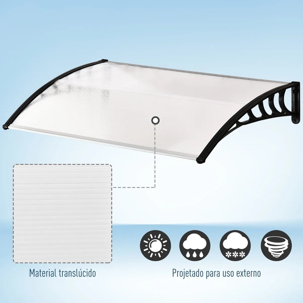 Outsunny Cobertura para portas Janelas Toldo Terraços de policarbonato de 5mm Transparente Proteção contra chuva e sol 90x120x25cm