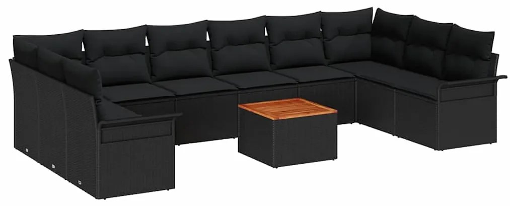 Conjunto de Sofá de Jardim vidaXL de 11 Peças com Almofadas Preto Ratt