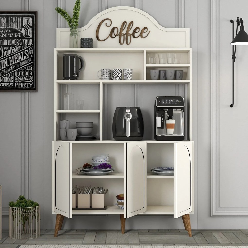 Armário de Cozinha/Sala "Caffè" - Creme e Nogueira - 120x202x35cm - D