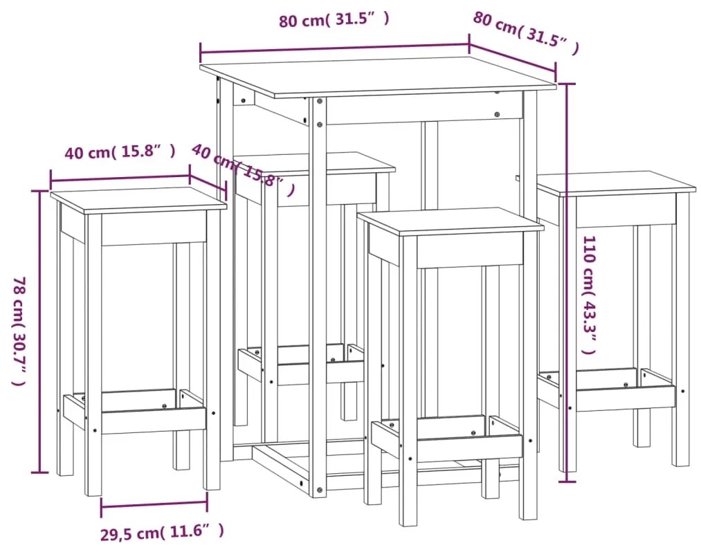 5 pcs conjunto de bar pinho maciço