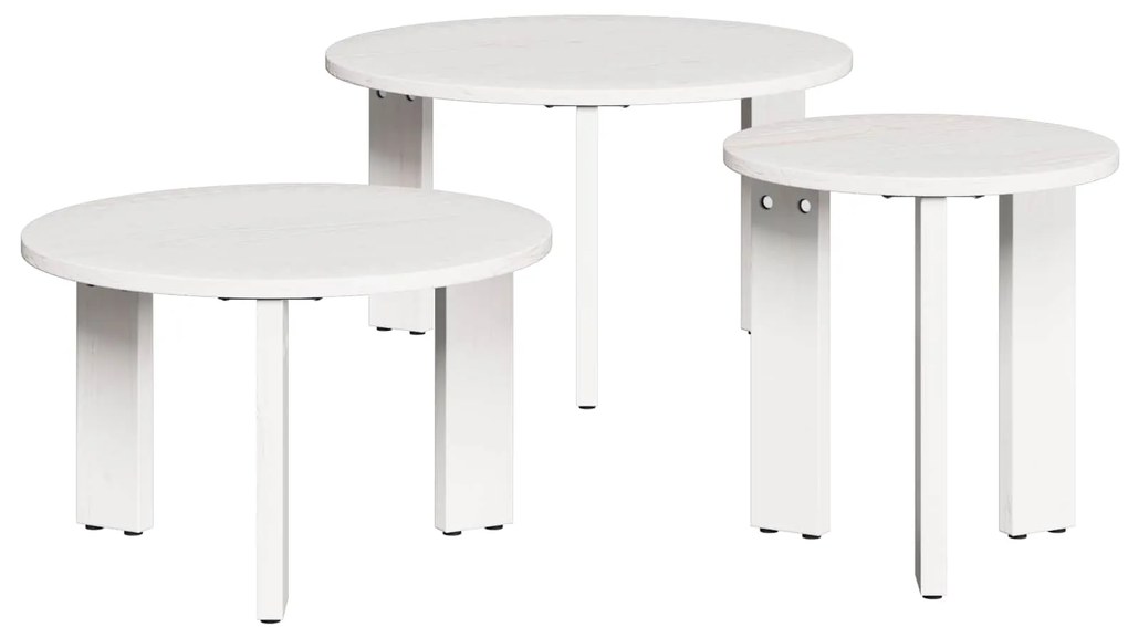 vidaXL Mesa de centro 3 pcs Branco Madeira de pinho maciça