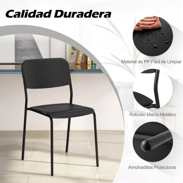 Conjunto de 4 cadeiras jantar empilháveis de plástico modernas com pernas de metal inclinadas para trás sem braços para cozinha, sala de jantar, resta