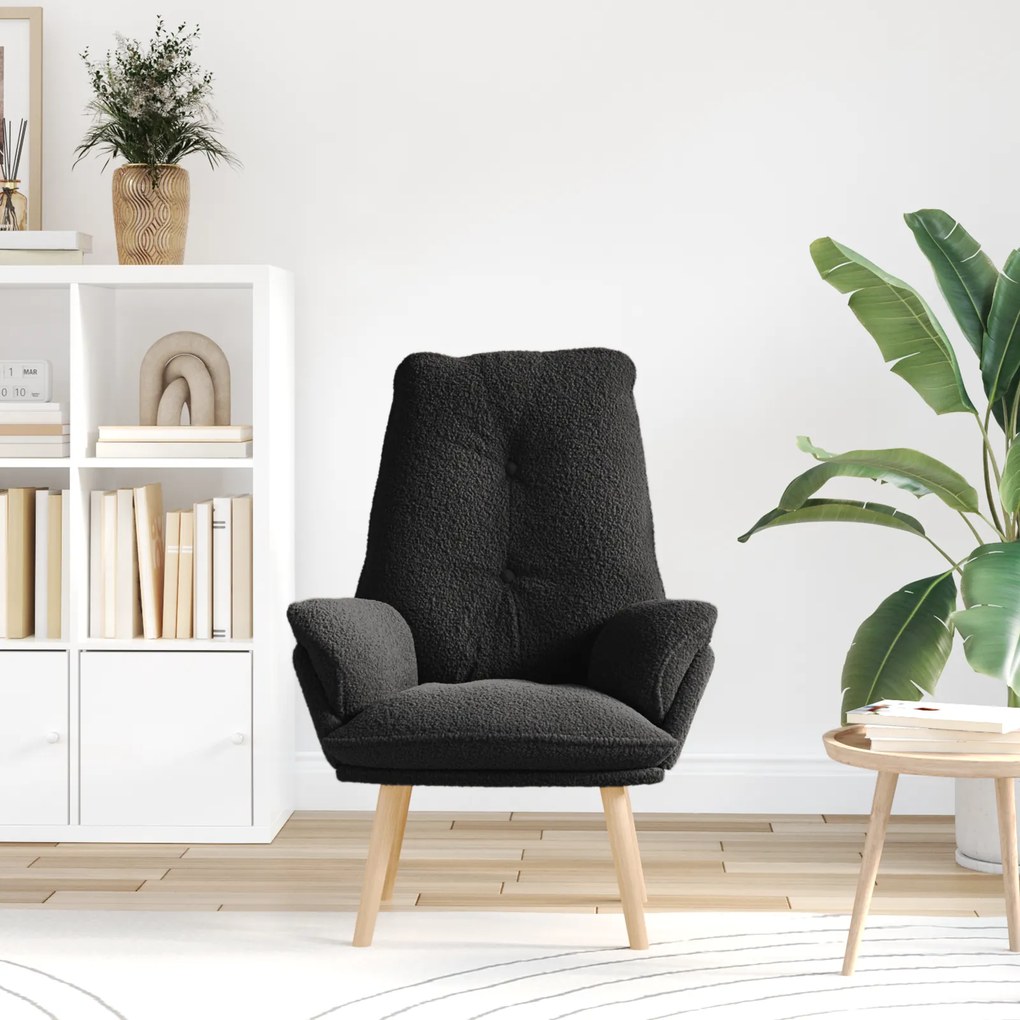Poltrona Relaxante Preta em Tecido de Lã Curly