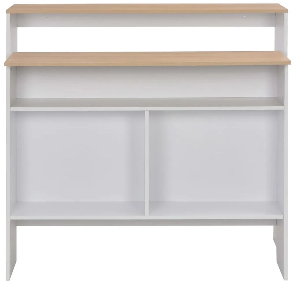 Mesa de bar com 2 tampos 130x40x120 cm branco e carvalho