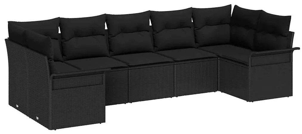 Conjunto de Sofá Para Jardim 7 Peças com Almofadas de Rattan Preto