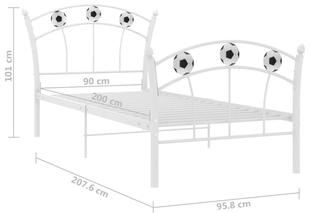 Estrutura de cama com design de futebol 90x200 cm metal branco