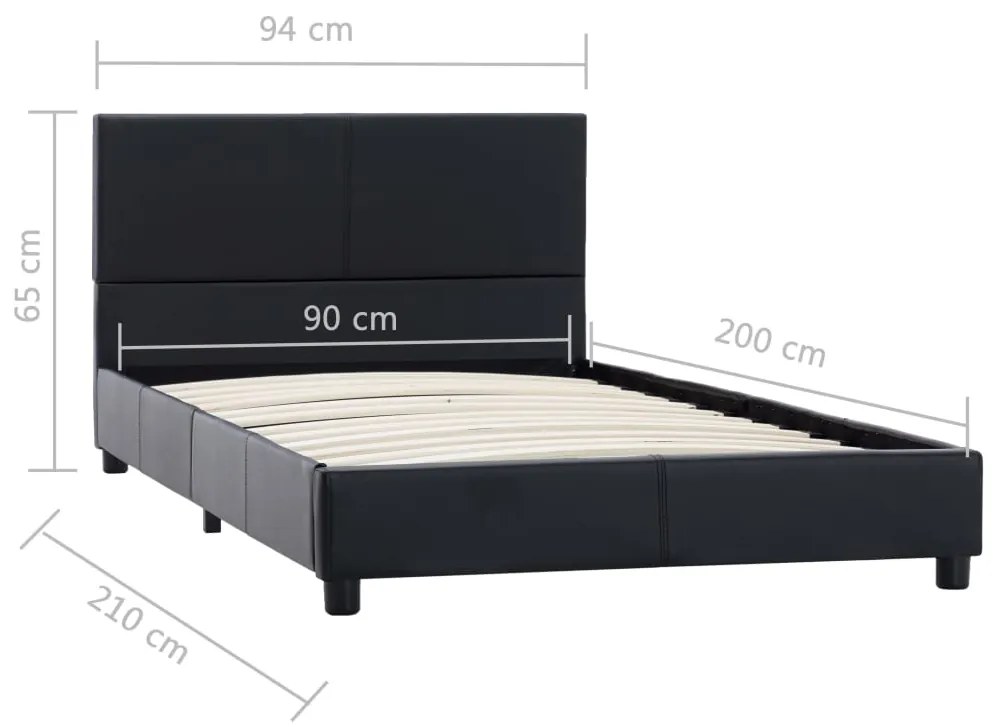 Estrutura de cama 90x200 cm couro artificial preto