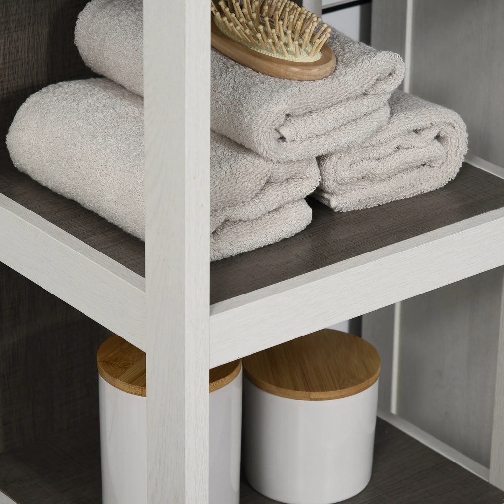 kleankin Estante para Casa de Banho de 3 Níveis Estante de Armazenamento de Casa de Banho Multiuso para Cozinha Sala de Estar Dormitório Anti-Tombo 32x30x82cm Branco e Cinza