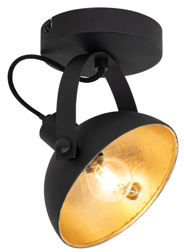 Luminária de teto industrial preta com dourado 15 cm ajustável - Magnax