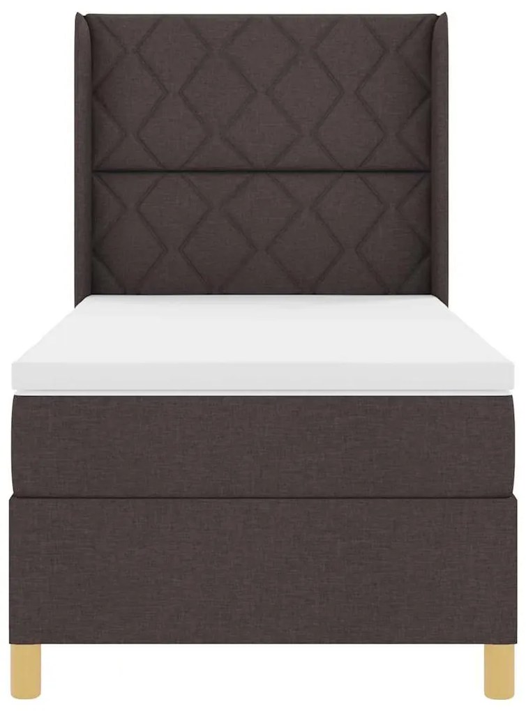 Cama Box Spring com Colchão e LED Castanho Escuro 100x200 cm Tecido