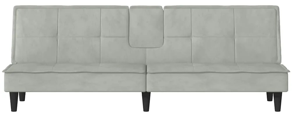 Sofá-cama com suportes para copos veludo cinzento-claro