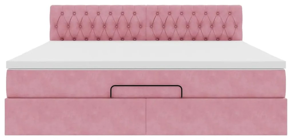 Cama otomana com colchão &amp; LEDs 180x200cm veludo rosa