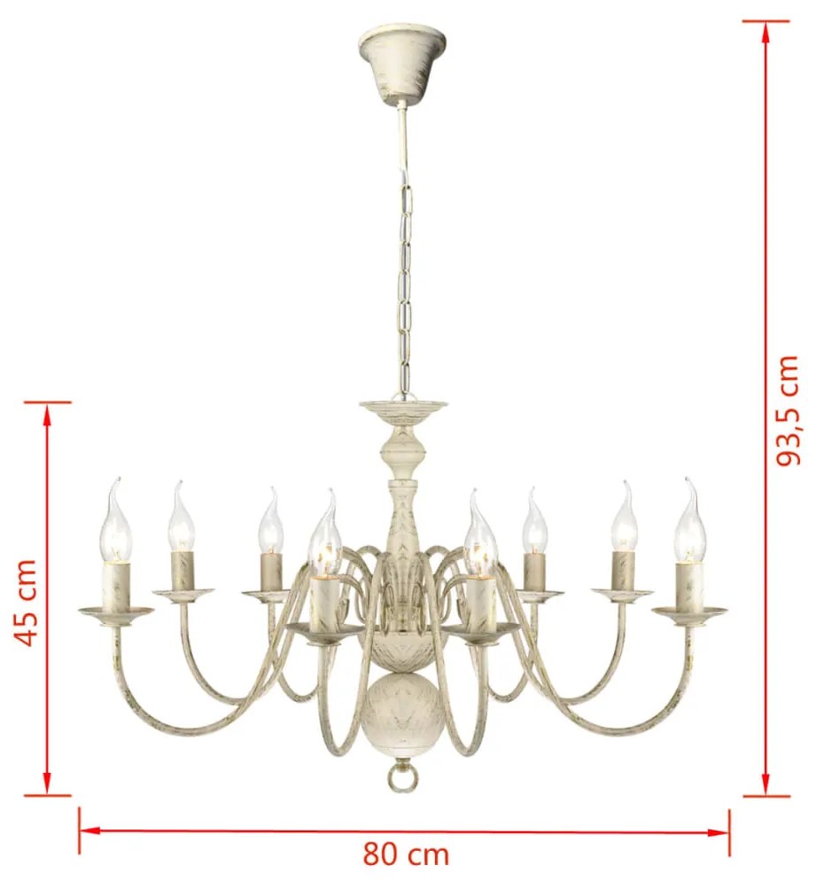 Candelabro de metal branco antigo com 8 lâmpadas E14