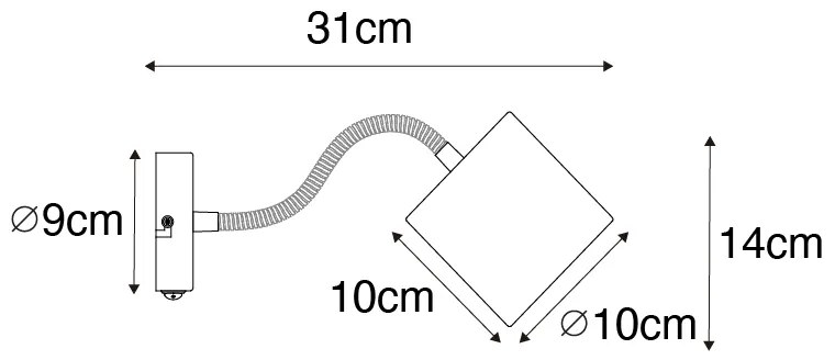 Candeeiro de parede preto com interruptor preto e braço flexível - Merwe Moderno