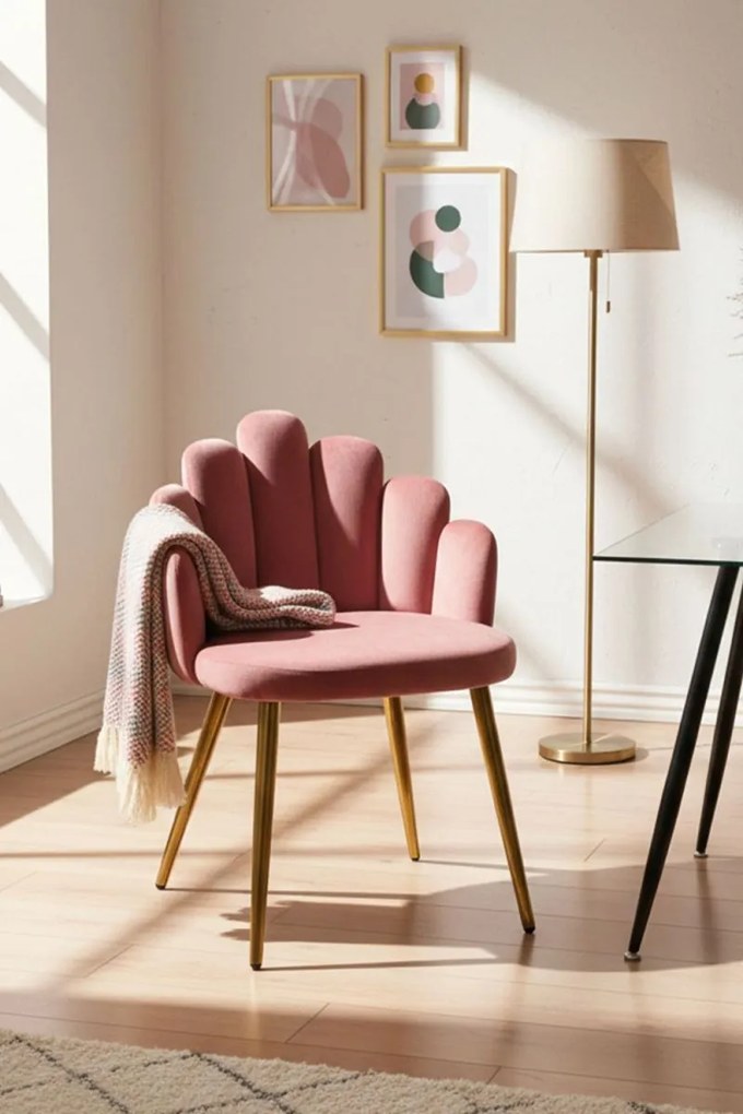 Cadeira Hand Gold Veludo - Rosa