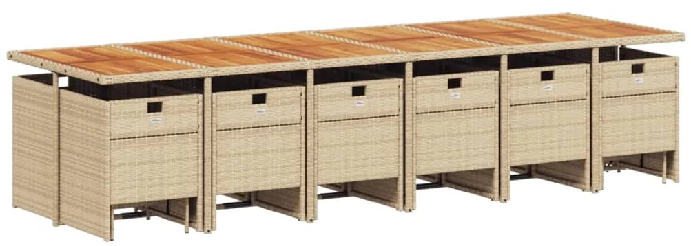 17 pcs conjunto de jantar p/ jardim c/ almofadões vime PE bege