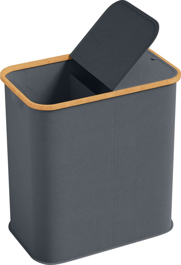 Cesto de roupa suja dobrável de dupla capacidade 54 x 34 x 58,5 cm, 80 L, com tampa e pegas ranhuradas, cinzento