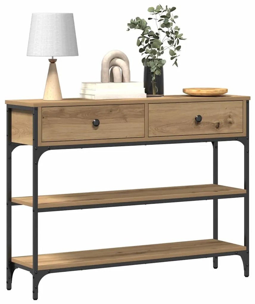 Mesa de Console Carvalho Artesanal 100x25x75 cm Madeira Composta e Aço
