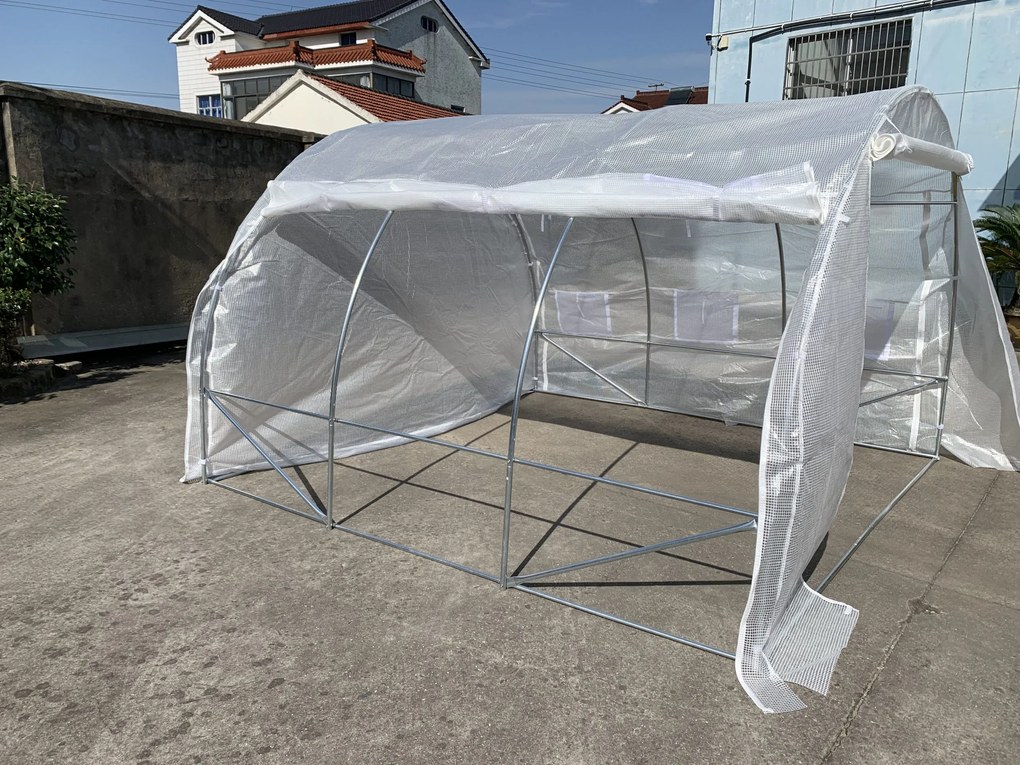 Estufa de Túnel de Jardim 3x3x2m com Porta Enrolável 6 Janelas Cobertura de PE 140g/m² e Metal Galvanizado para Cultivos de Plantas Verduras Branco