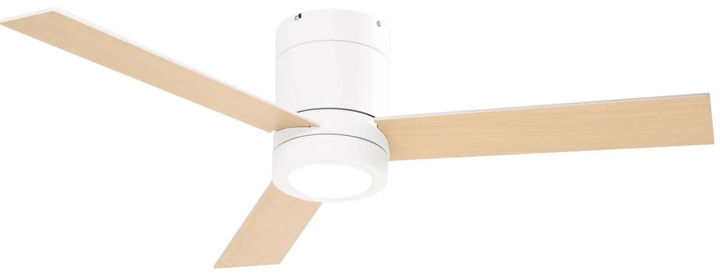 HOMCOM Ventoinha de Teto 48W com Luz LED Controle Remoto 3 Velocidades Temporizador 3 Lâminas de Madeira Ø112x25cm Branco