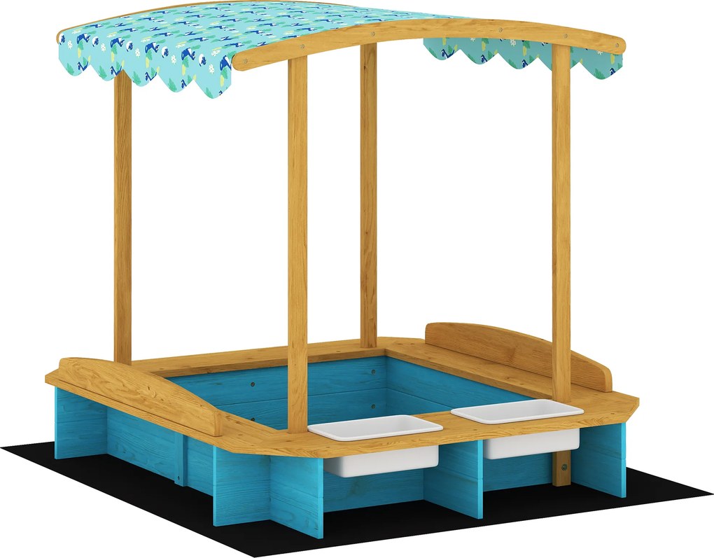 Caixa de Areia Infantil de Madeira com 2 Caixas de PP Caixa de Areia para Crianças de 3-6 Anos 128x118x121 cm Azul e Madeira