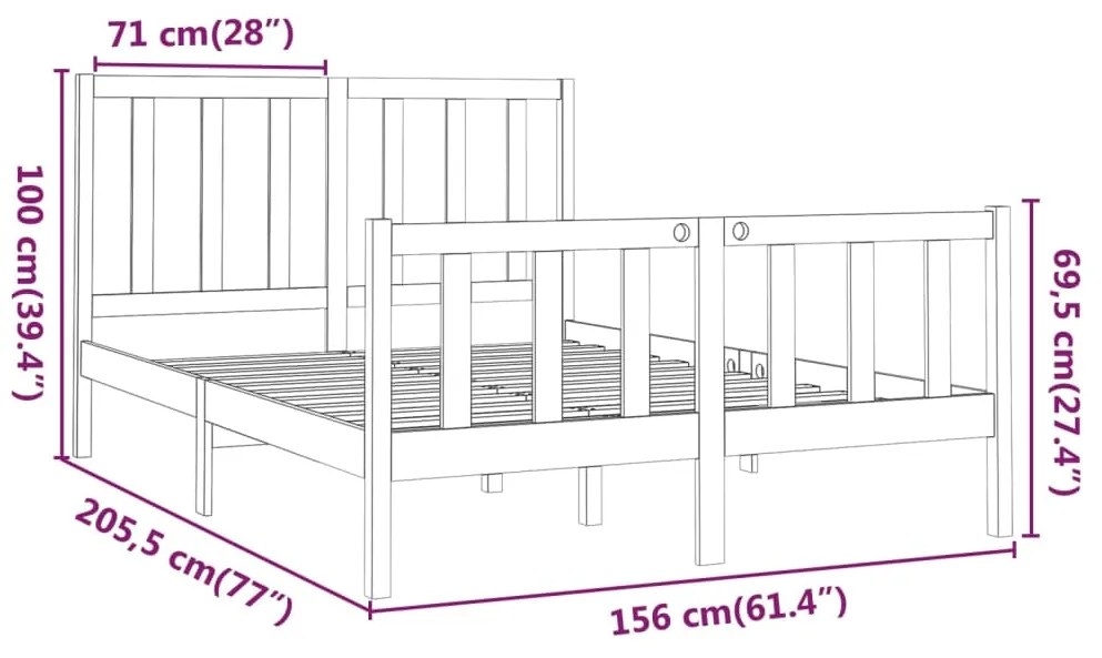 Estrutura de cama king 150x200 cm pinho maciço preto