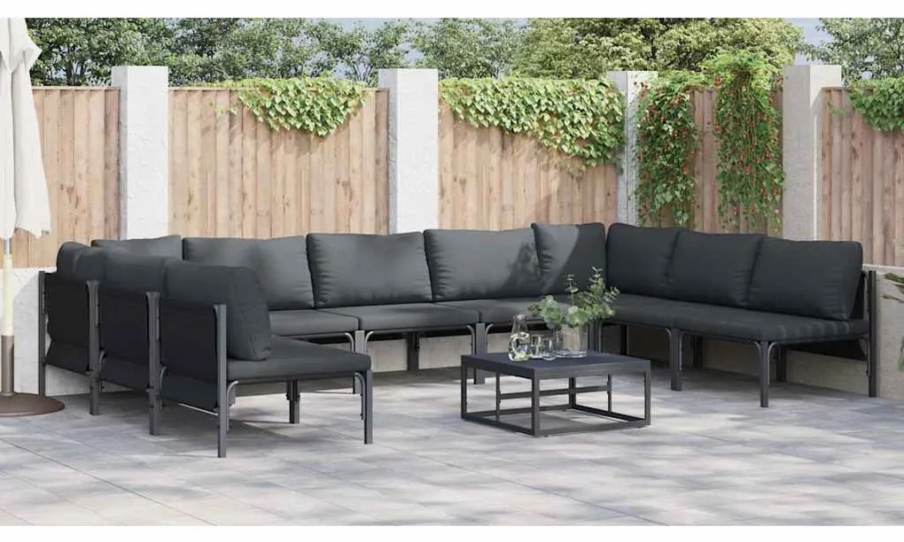 Conjunto de Sofá de Jardim 9 pcs Cinzento-escuro Aço