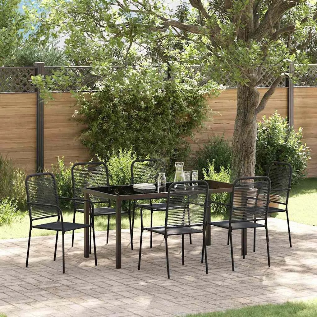 vidaXL Conjunto de Jardim de 7 Peças Corda de Algodão Preta e Aço