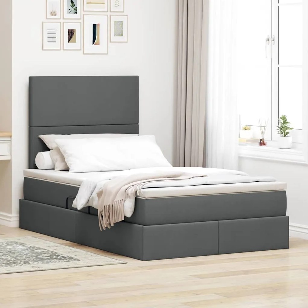 vidaXL Cama com arrumação e colchão Cinza Escuro 120 x 190 cm tecido