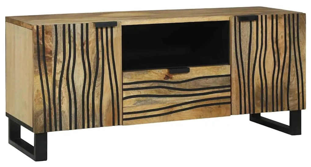 Armário de TV - 105 x 33,5 x 46 cm, Feito de Madeira Sólida de Manga