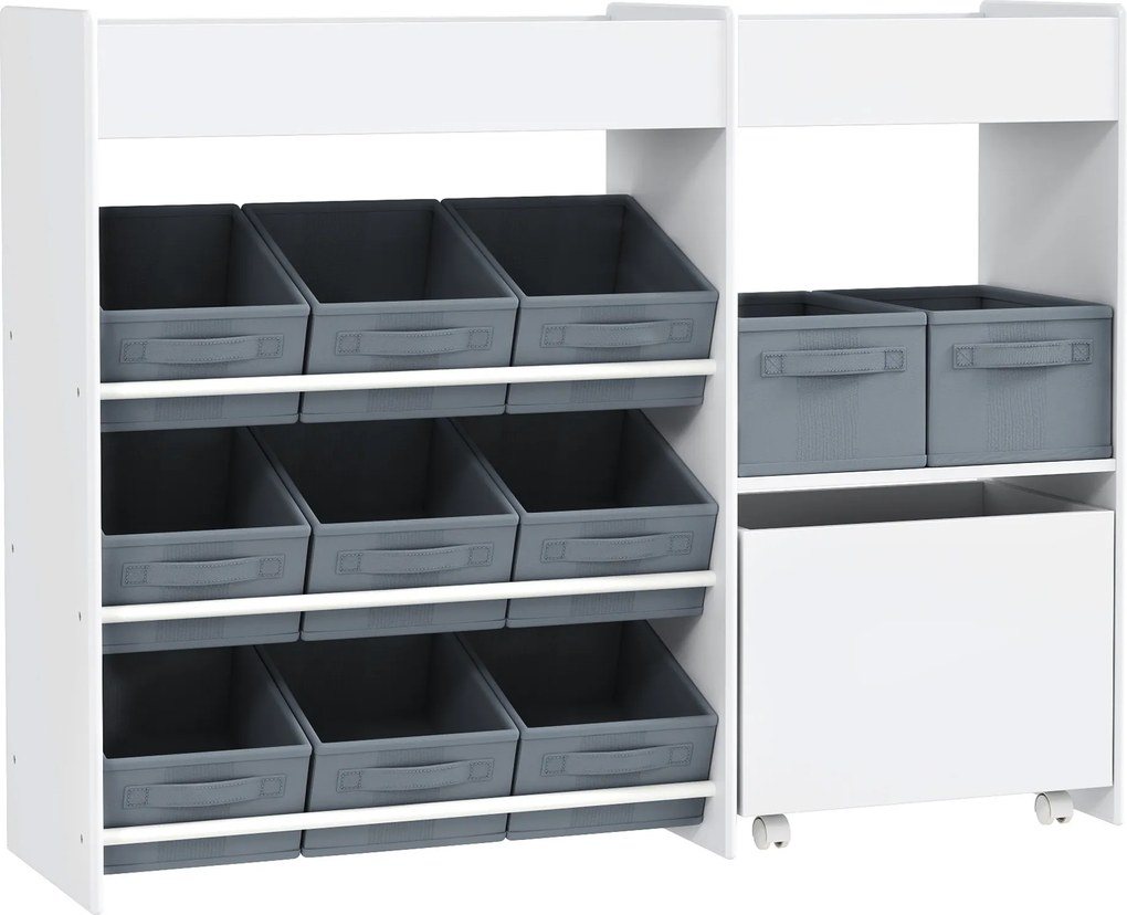 AIYAPLAY Estante de Brinquedos Infantil 11 Cestos Têxteis 105x30x80 cm Branco | Aosom Portugal