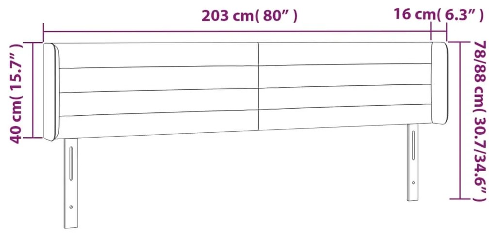 Cabeceira de cama c/ abas veludo 203x16x78/88 cm cinzento-claro