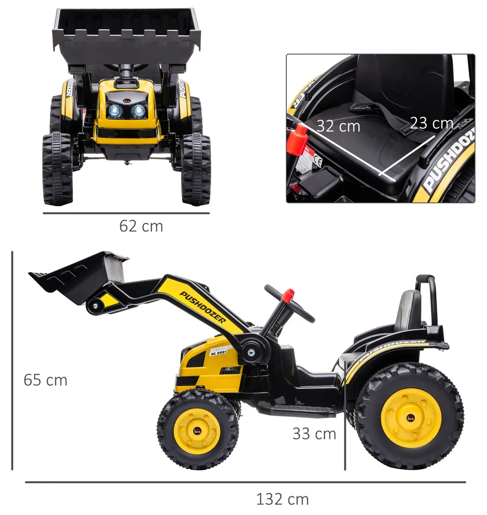 HOMCOM Trator a Pedais para Crianças acima de 3 Anos Trator Infantil com  Reboque e Pá Escavadora 167x41x52 cm Amarelo e Preto