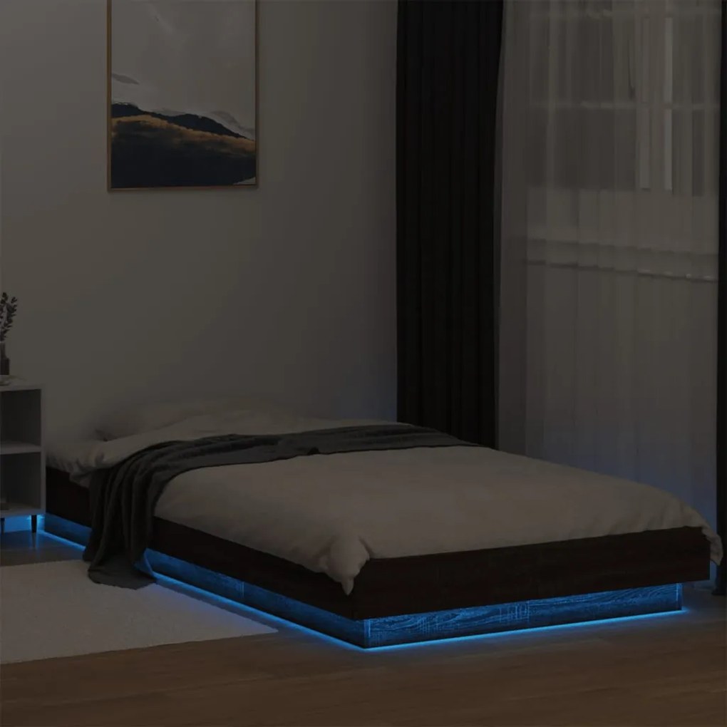 Estrutura cama c/ luzes LED derivados madeira carvalho castanho