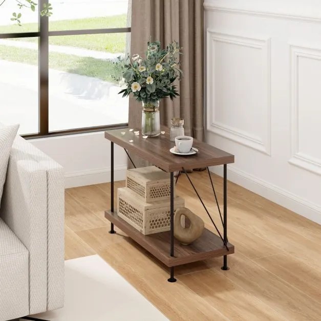 Estante multifunções de 2 níveis com estrutura metálica Estante para arrumação doméstica 60 x 45 cm Nogueira