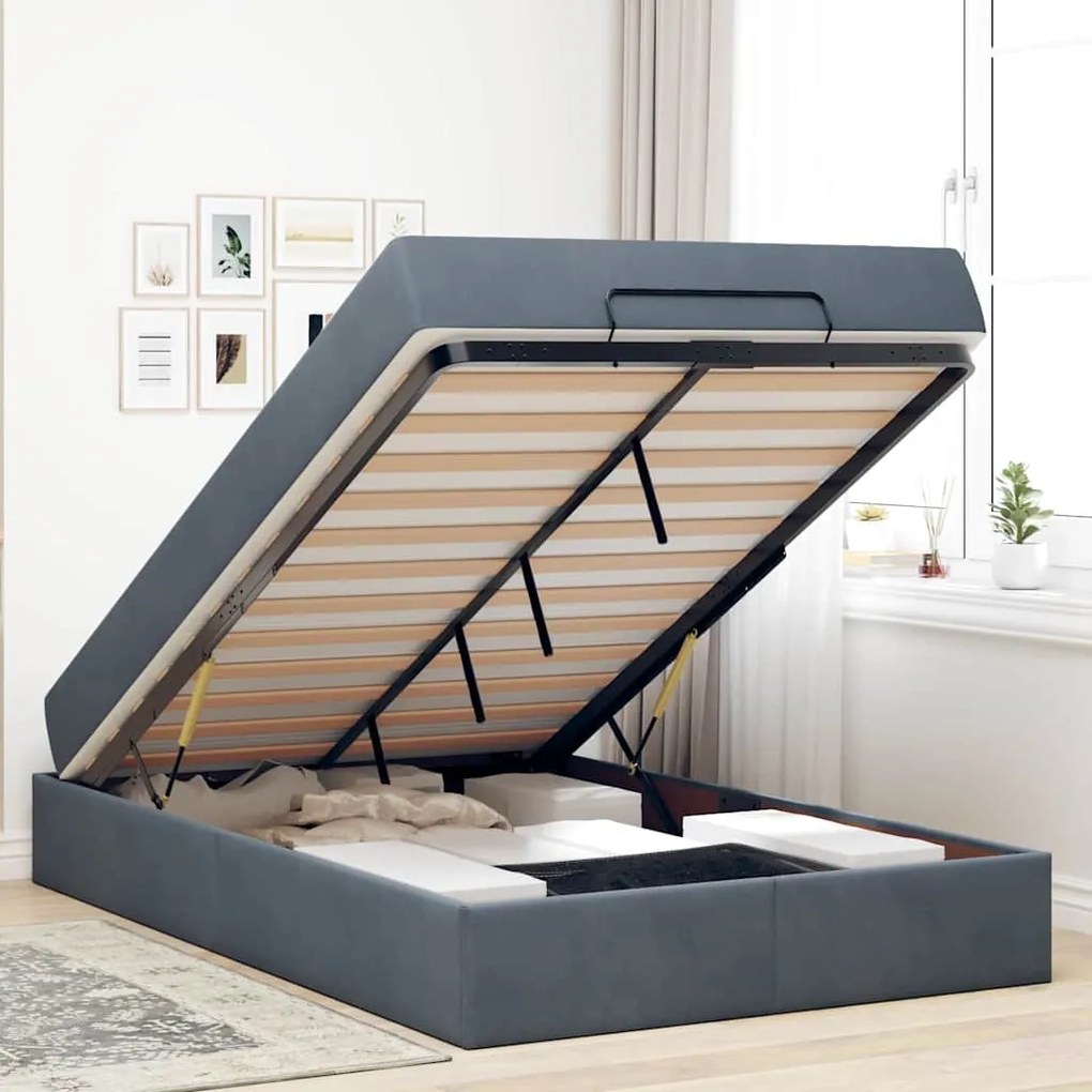 Estrutura da Cama Cinzento escuro 140 x 190 cm Veludo