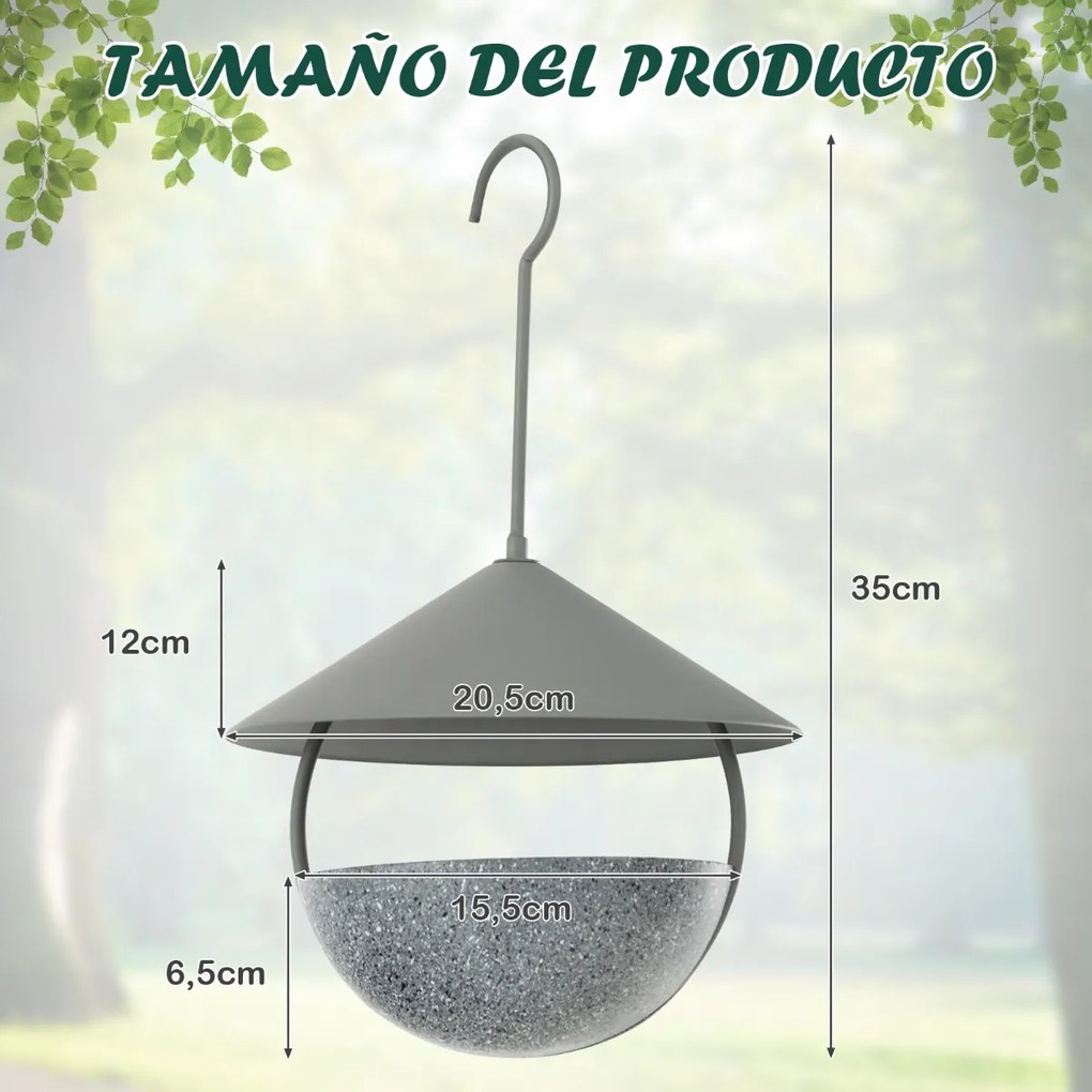 Alimentador de pássaros metálico suspenso 2 em 1 com cúpula à prova de intempéries, gancho e reservatório de água Natural