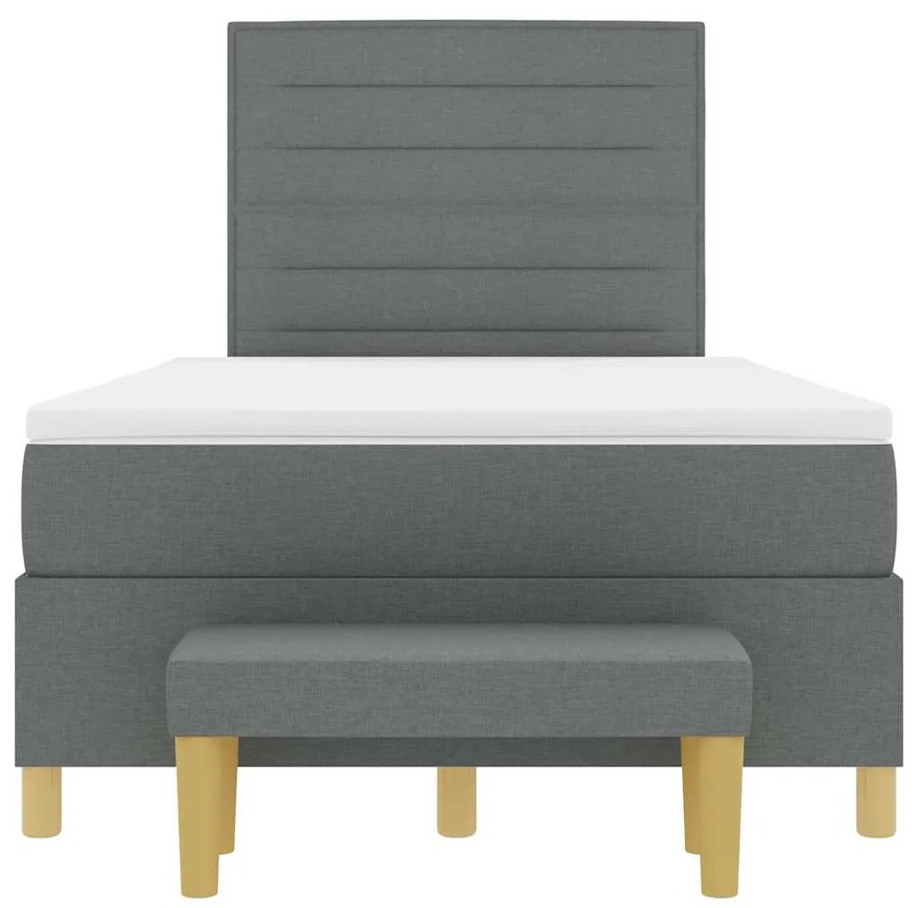 Cama com Molas com Colchão e Banco Cinza Escuro 120x190 cm Tecido