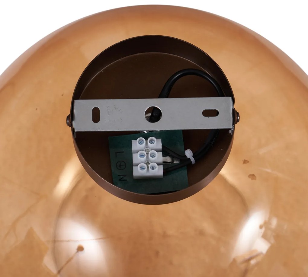 Plafon Art Deco Bronze Escuro com Vidro Castanho - Sandra