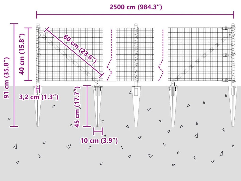 Cerca de Fio Soldado com 13 Estacas Verdes 0.4x25 m Aço