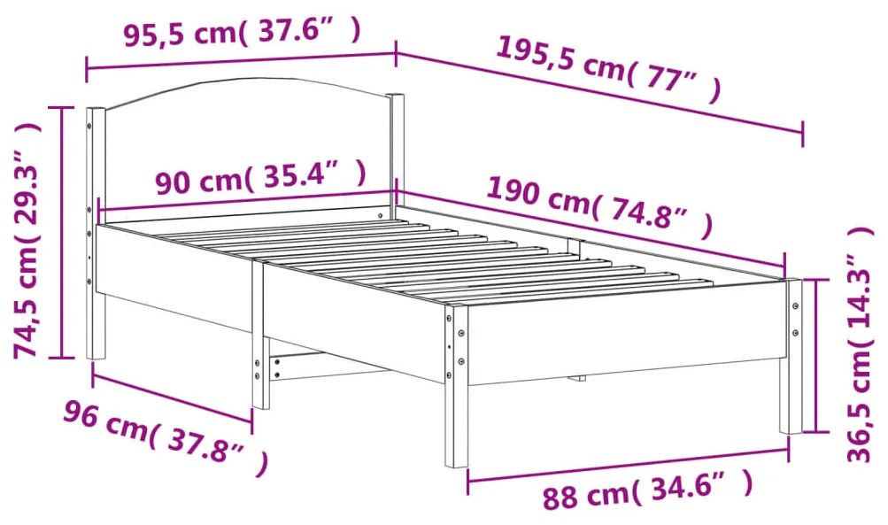 Cama sem colchão 90x190 cm madeira de pinho maciça castanho-mel