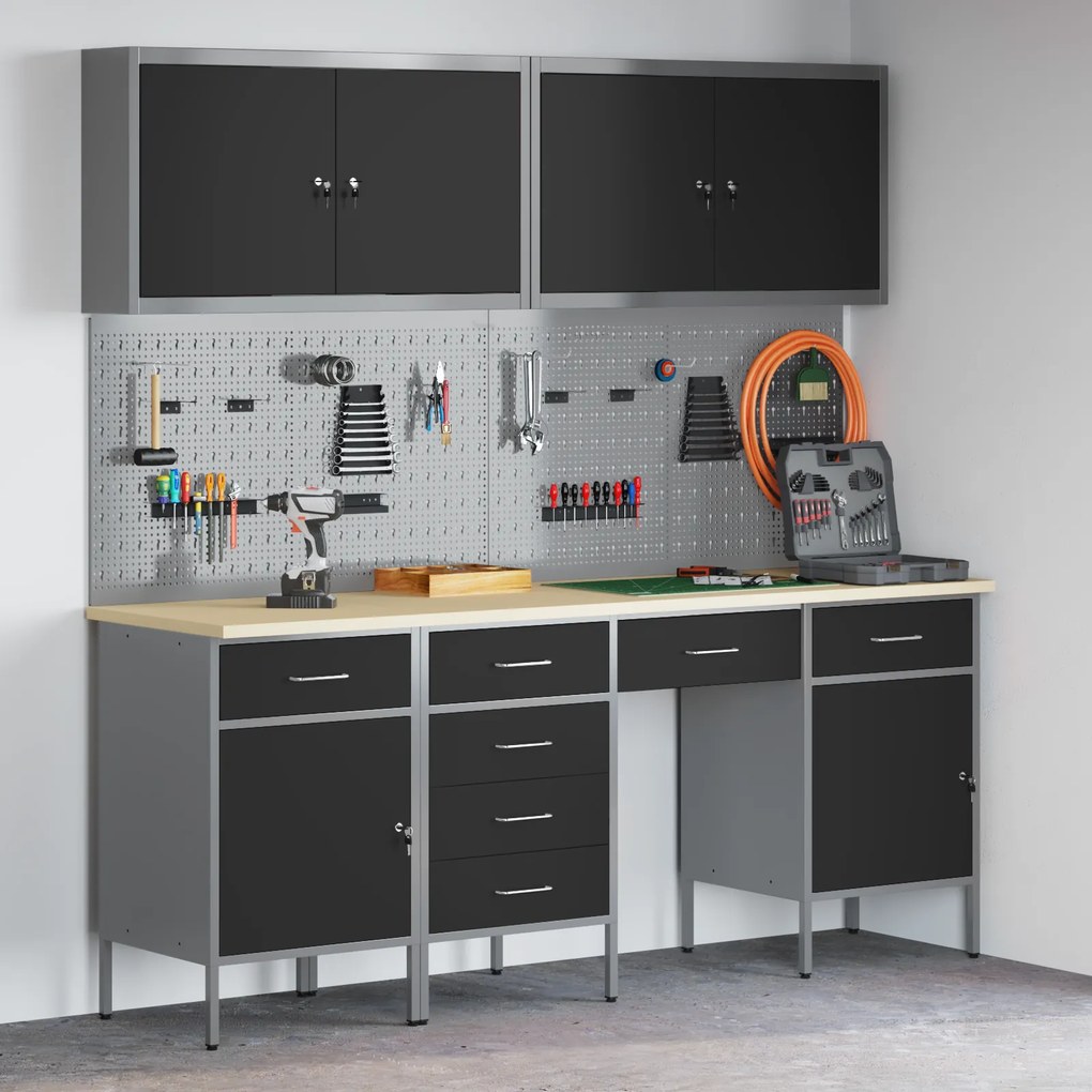 vidaXL Bancada de trabalho 10 pcs Preto 200 x 55 x 200 cm Aço