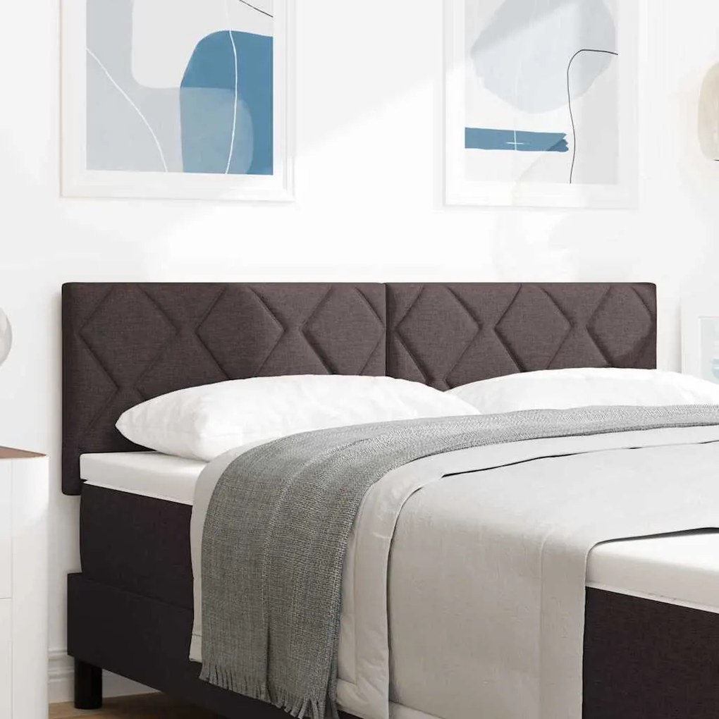 vidaXL Cabeceira com Design de Blocos de Diamante Marrom Escuro, 160 cm de Tecido